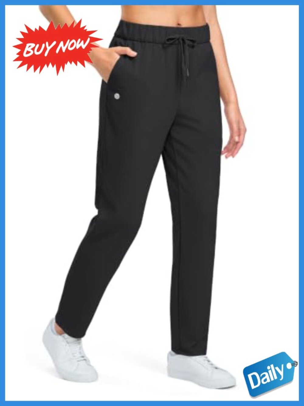 Fleece Lined Golf Pants Women with Pockets Mid Rise Drawstring
